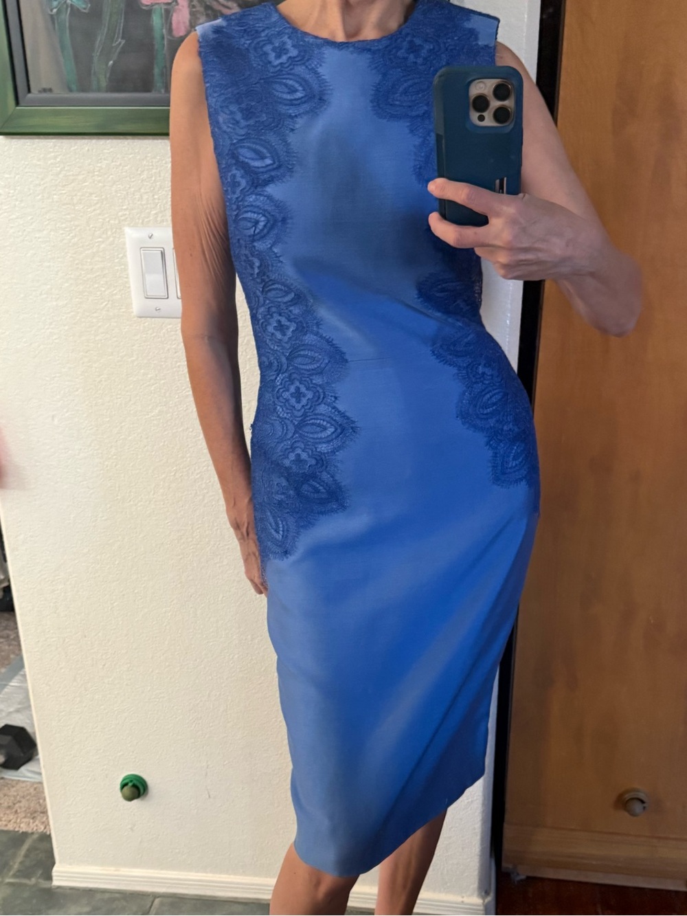 Lela Rose Cobalt Blue Lace-Trim Sheath Dress